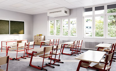 Ventilation unit installed in a school classroom